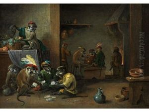 Spielende Affen Im Hollandischen Interieur by David Teniers the Younger