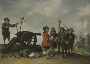 A Prisoner Brought Before An Officer, A Fortress Beyond by David Teniers the Younger