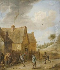 Landliche Szene Vor Einer Schenke Mit Boulespielern by Juliaen Teniers the Younger