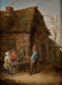 Campesinos En La Puerta De La Taberna by Abraham Teniers