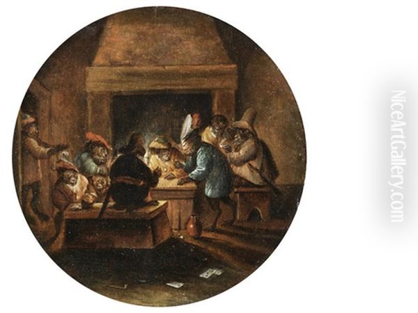 Monkeys Playing Cards, Smoking And Drinking - view 1
