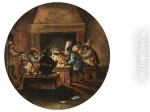 Monkeys Playing Cards, Smoking And Drinking by Abraham Teniers
