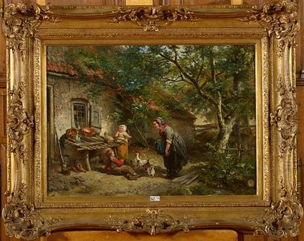 Paysanne Et Ses Enfants Devant La Ferme - view 1