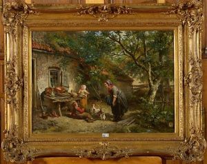 Paysanne Et Ses Enfants Devant La Ferme by Mari Tenkate