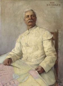 Henry Morton Stanley, Seated Half Length, Holding A Map Of East Africa by Dorothy, nee Tennant Stanley