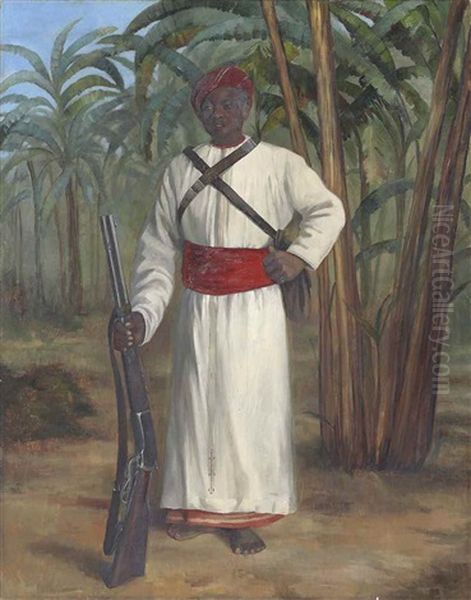 Portrait Of Sali, Standing Full Length In White Robes With A Red Sash And Headdress - view 1
