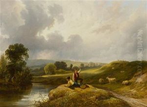 Landscape With Boys Fishing by John F Tennant