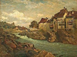 Blick Auf Laufenburg Am Rhein Mit Den Stromschnellen by Eduard Tenner