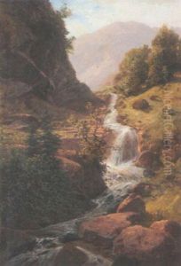 Wasserfall Im Gebirgstal by Eduard Tenner