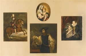 Two Watercolours [together With] Miniatures Of Old Master Paintings