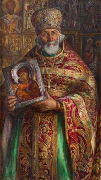 Portrait Of A Clergyman With Icon Painting - view 1