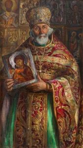 Portrait Of A Clergyman With Icon Painting