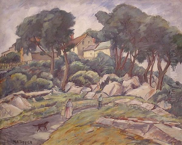 Houses And Figures In A Rocky Landscape - view 1