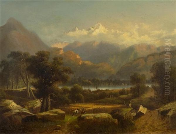 Gebirgslandschaft Mit Heuernte Im Vordergrund - view 1