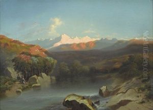 Alpenlandschaft Mit Bergsee Und Figurenstaffage