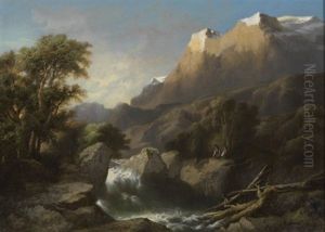 Gebirgsbach Mit Figurenstaffage by Jean Marc Benjamin Tepping