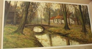 Femme Et Ruisseau A L'automne Femme Et Ruisseau A L'automne
