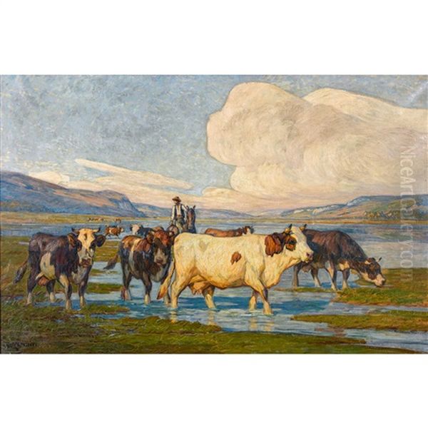 Landschaft Mit Kuhherde Am Seeufer - view 1