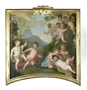Putti Playing Before An Open Landscape