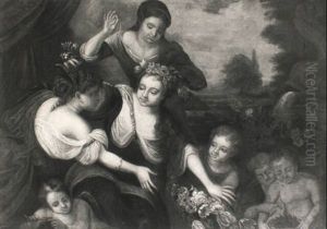 Flora Surrounded By Maidens And Putti by Augustus Terwesten