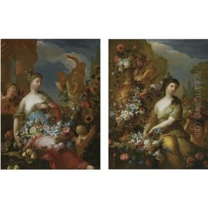Allegory Of Summer (+ Allegory Of Autumn; Pair) by Matthaeus (Arent) Terwesten