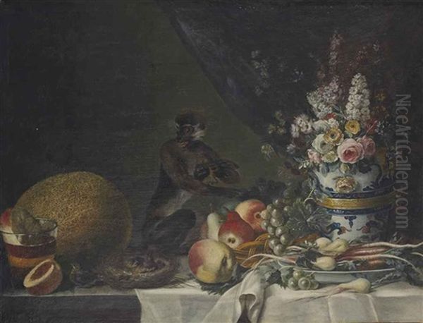 Nature Morte Au Singe Pres D'un Nid D'oiseaux - view 1