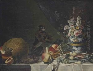 Nature Morte Au Singe Pres D'un Nid D'oiseaux by Louis Tessier