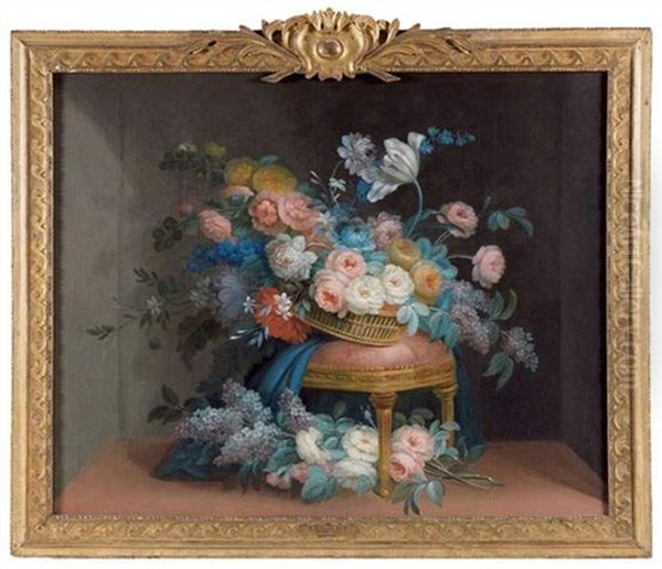 Panier De Fleurs Sur Un Tabouret - view 1