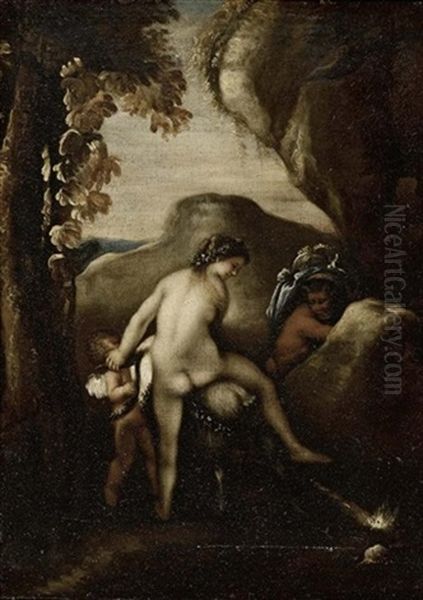 Mythologische Szene Mit Eros, Nymphe Und Satyr - view 1