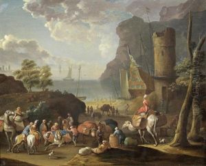 A Mediterranean Harbour by Jan Baptiste Tetar van Elven