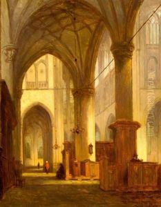 Figuren In Kerkbinnenste by Jan Baptiste Tetar van Elven