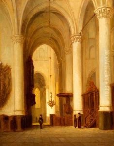 Figuren In Kerkbinnenste by Jan Baptiste Tetar van Elven