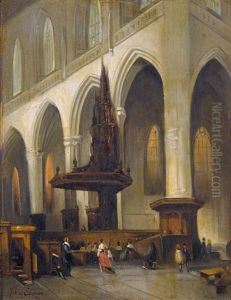 Kircheninterieur Mit Betenden by Jan Baptiste Tetar van Elven