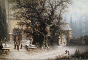 Cortege At A Cloister In Winter