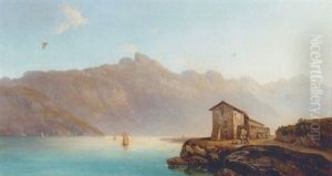 Figures By A Villa On The Edge Of A Lake