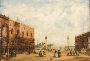 Hustle And Bustle On St Mark"s Square by Pierre (Henri Theodore) Tetar van Elven