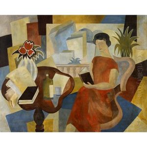Woman Reading In Interior by Maurice Louis Tete