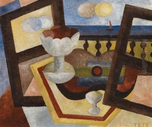 Stillleben Mit Fruchteschale Vor Fenster by Maurice Louis Tete