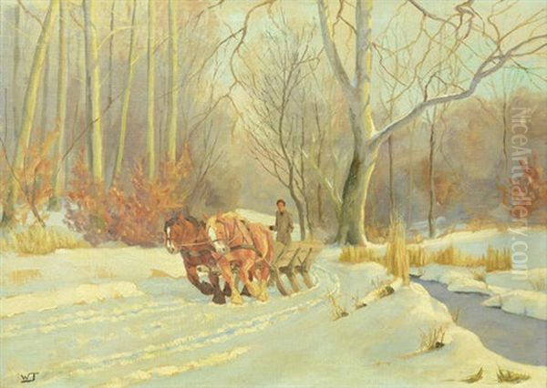 Winter Landscape With Cart And Horses - view 1