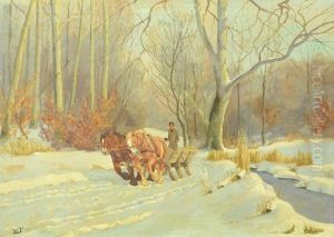 Winter Landscape With Cart And Horses by Wlodzimierz Tetmayer