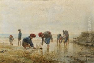 Boys Sailing Toy Boats In A Tide Pool by Modesto Texidor y Torres