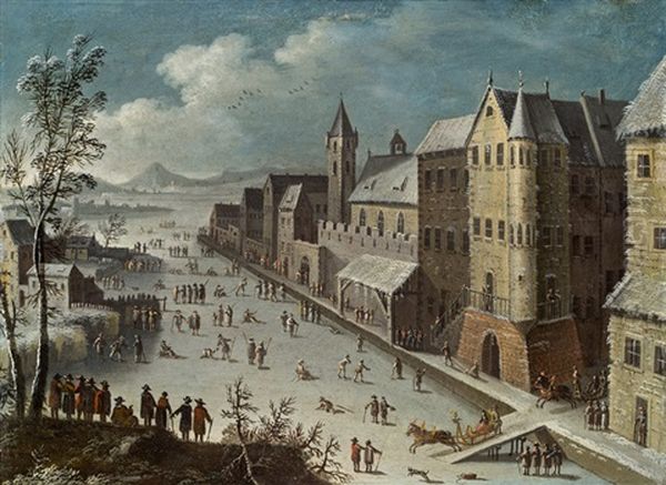 Eislaufer Vor Einer Stadt - view 1