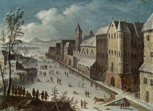 Eislaufer Vor Einer Stadt by Franz-Joseph (Weber) Textor