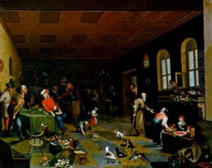 Wirtshausszene Mit Vielen Figuren Und Tieren by Franz-Joseph (Weber) Textor
