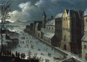 Winterliches Eisvergn_gen Vor Einer Mittelalterlichen Stadt