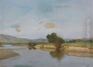 A River Landscape by Henry Jones Thaddeus