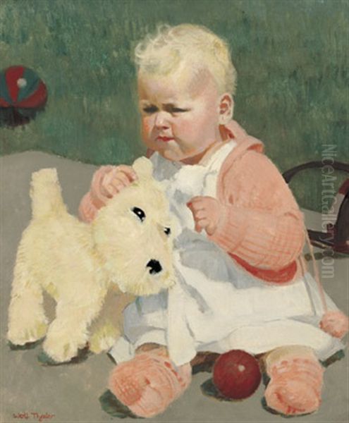 Spielendes Kleinkind Mit Kuscheltierhund - view 1