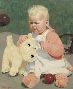 Spielendes Kleinkind Mit Kuscheltierhund by Wolf Thaler