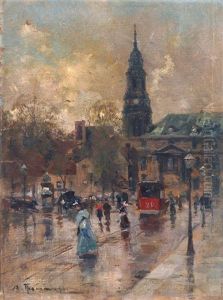 Die Kreuzkirche Vor Dem Brande by Adolf Gustav Thamm