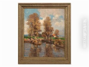 Landscape With Pond by Adolf Gustav Thamm